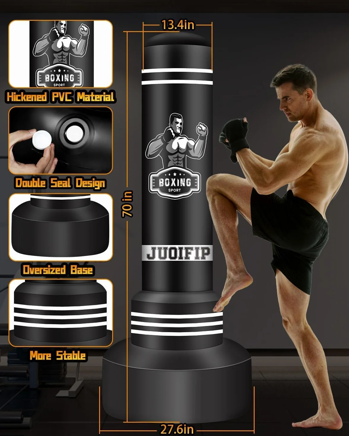 NZQXQJXZ Sacco da boxe da terra - sacco da boxe adulti autoportante da 180 cm - sacco boxe gonfiabile con sacchetto di sabbia per allenamento MMA Muay Thai