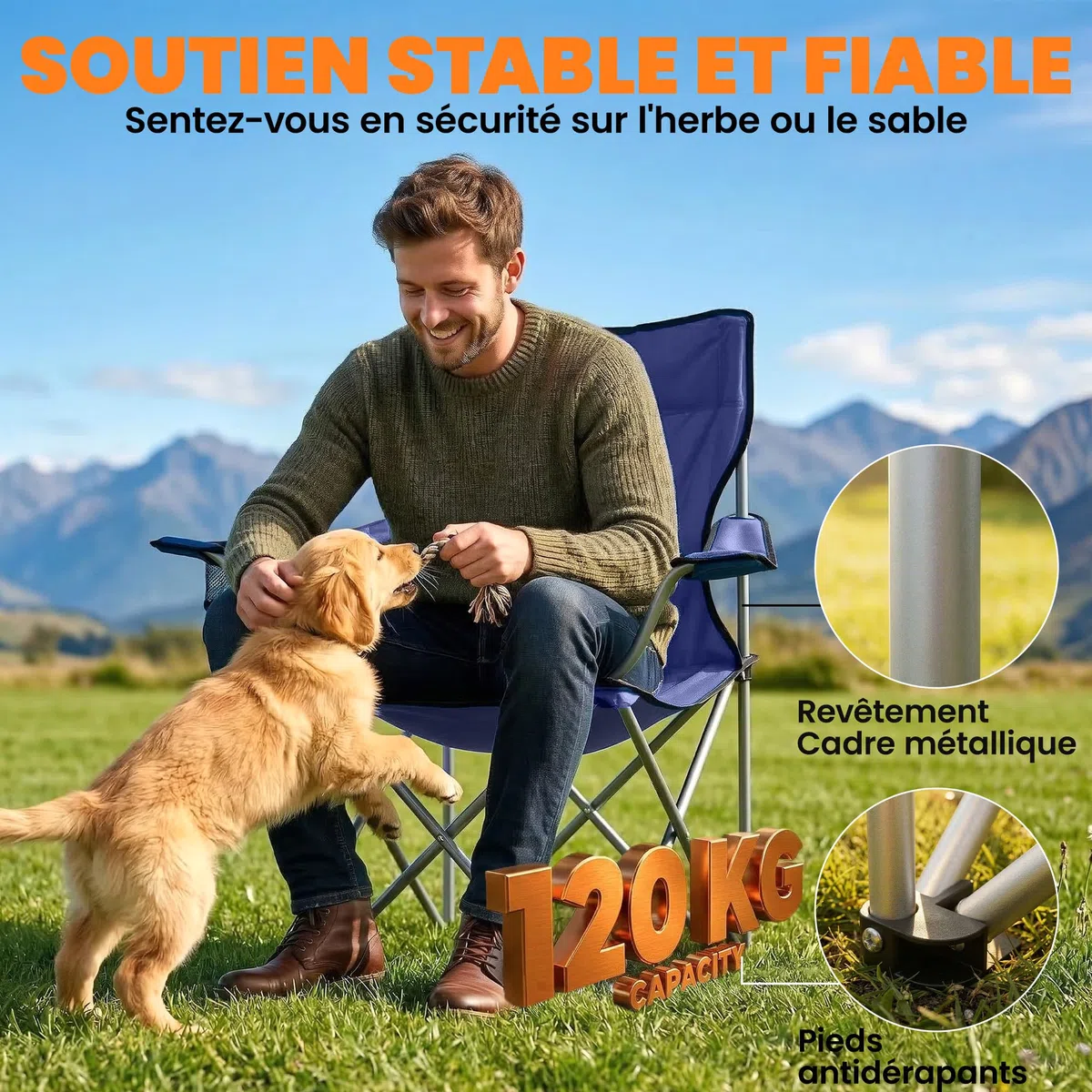 Outsunny Set 2 Sedie da Campeggio per Adulti con Borsa, Blu Scuro | Sedia Pieghevole da Campeggio, Portabicchieri, 120 kg, Giardino, Pesca, Sport, Richiudibile