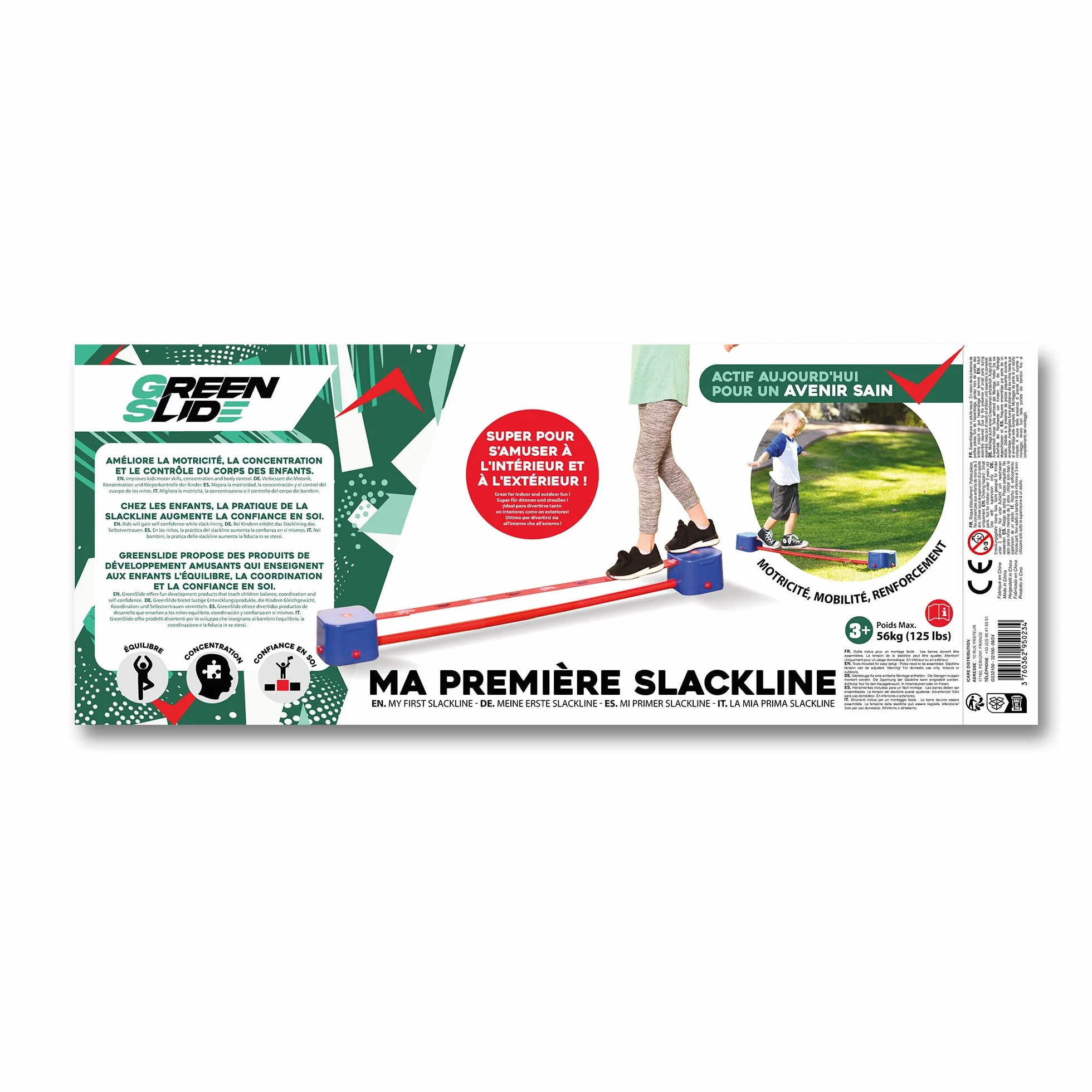 Slackline per Bambini, Sviluppare l'Equilibrio e il Coordinamento, Blu e Rosso