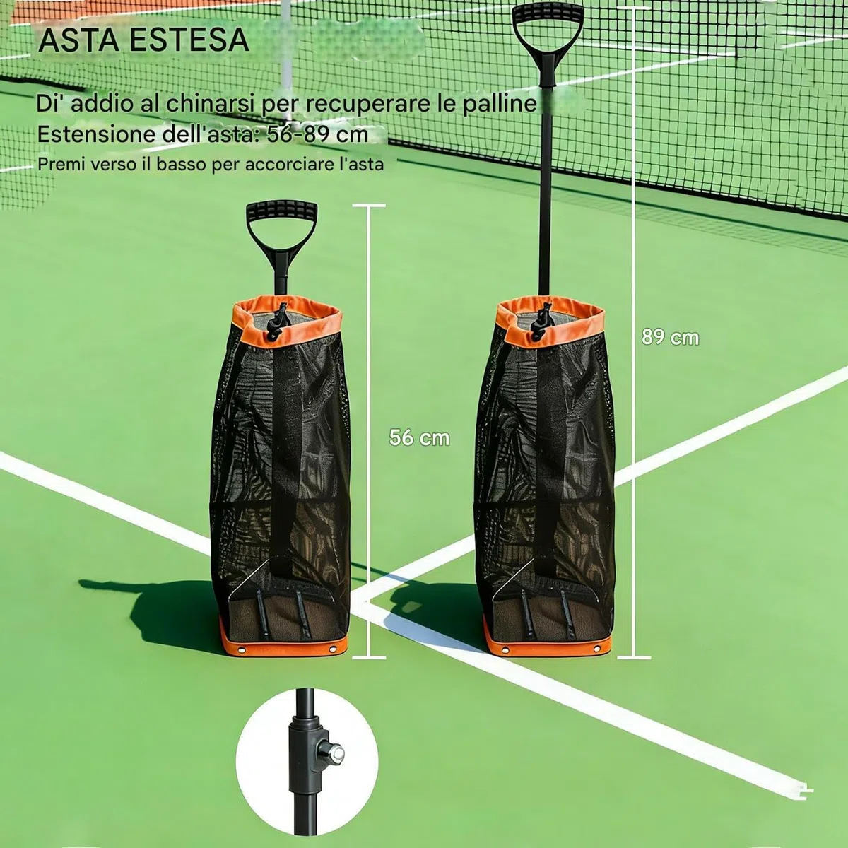 Generico Raccogli Palle da Manico Telescopico Regolabile Compatto | Raccoglitore Di Palline Da Tennis per Uomini Donne Ragazzi Giovani Ciclisti Golfisti