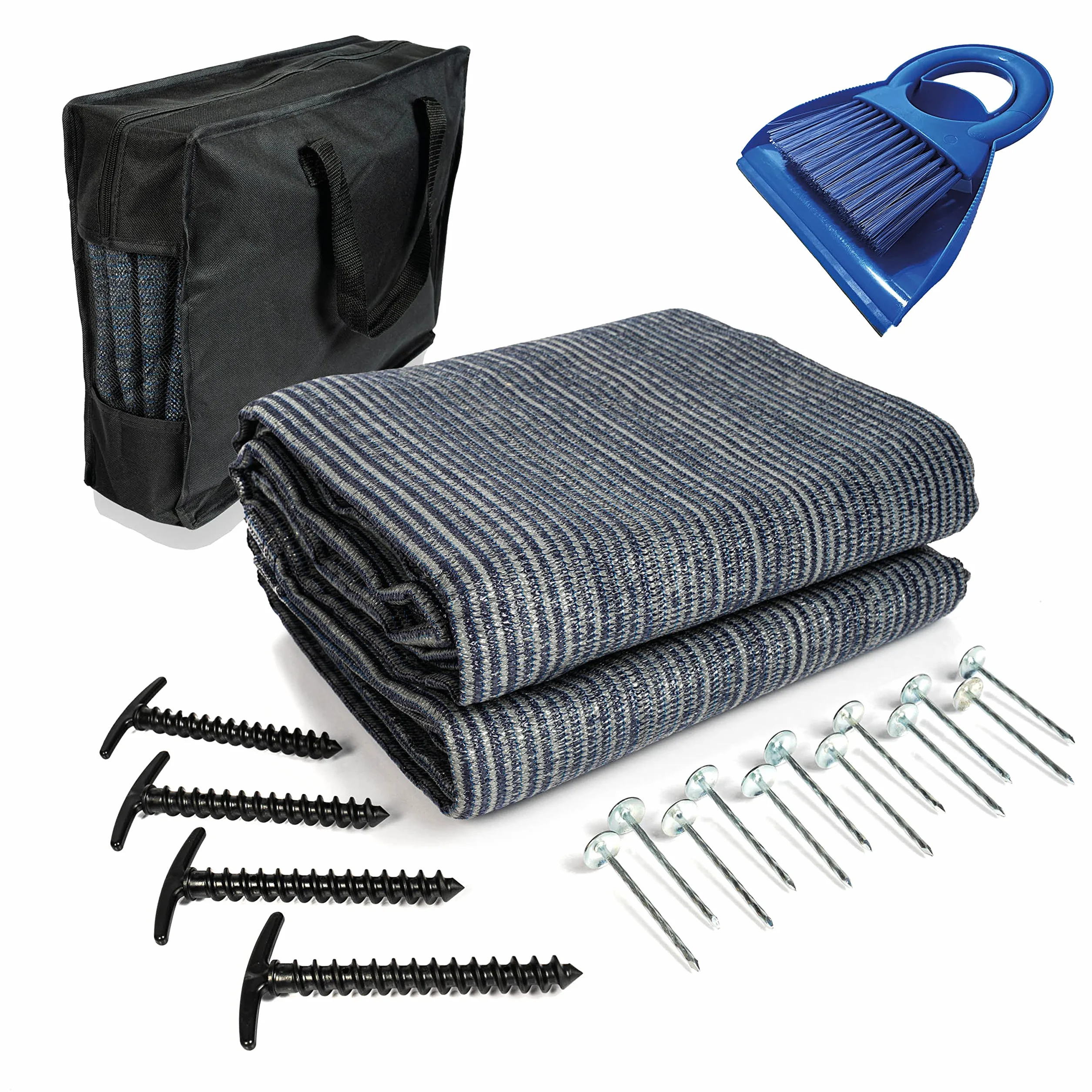 Mr Nomad stuoia campeggio 3,0 m x 2,5 m - tappeto da campeggio blu/grigio in polietilene, pavimento ideale per veranda con borsa per il trasporto, 4 picchetti a T e 12 chiodi in acciaio