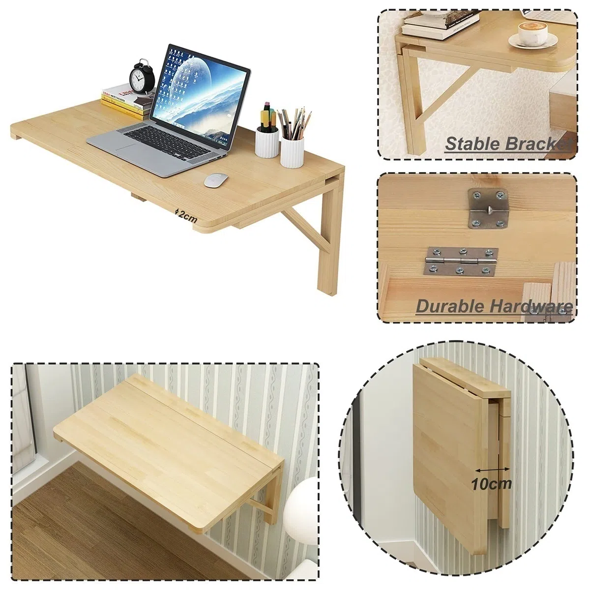 XJBTBA Scrivania Pieghevole a Parete per Cucina e Ufficio Tavolo Galleggiante Compatto salvaspazio 80x60 cm Sala da Pranzo Pieghevole Versatile e postazione di Lavoro per Computer per la casa