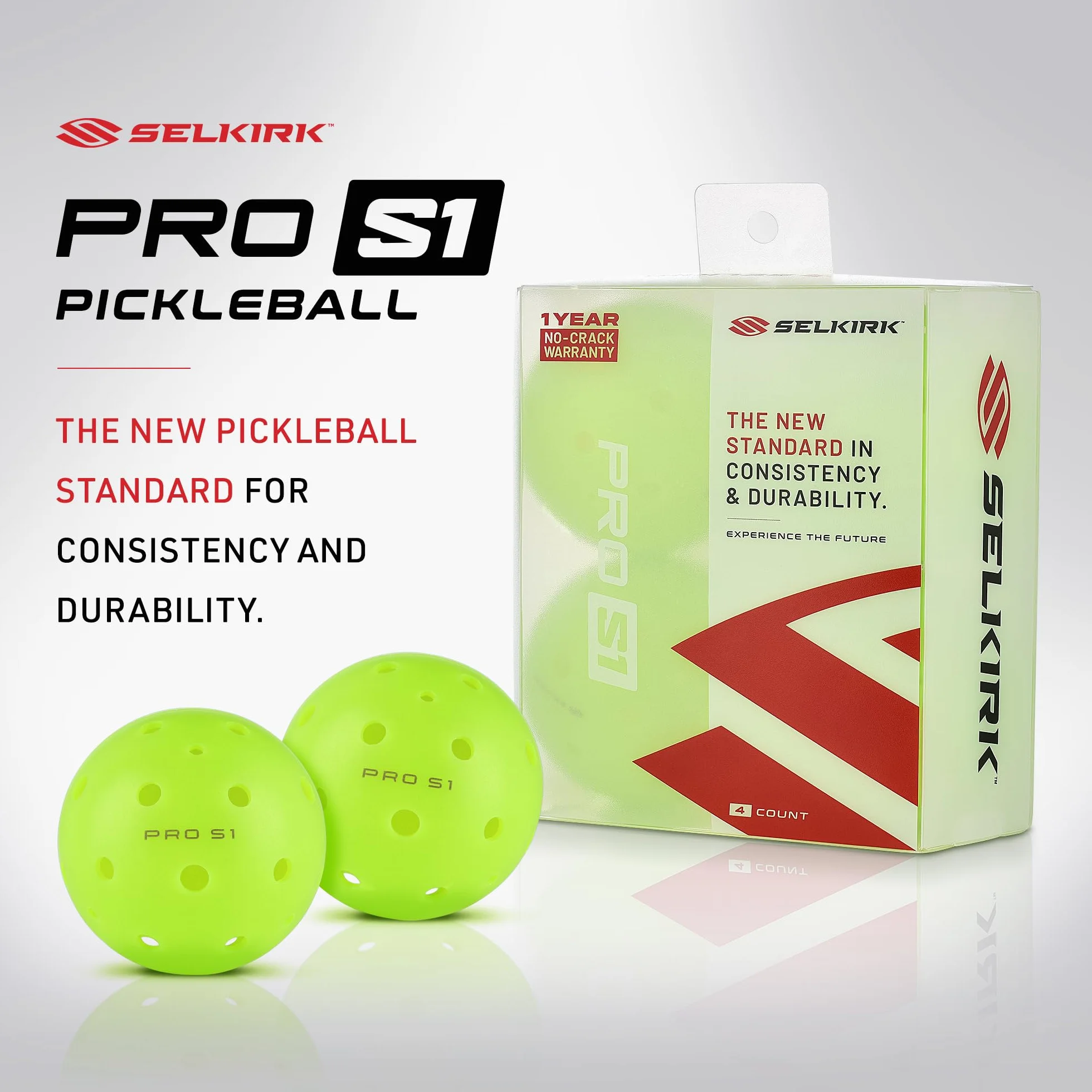 Selkirk Sport Pro S1 Palla da pickleball, resistente alle crepe, a 38 fori, per esterni, approvata USAPA, per tornei, aerodinamica avanzata