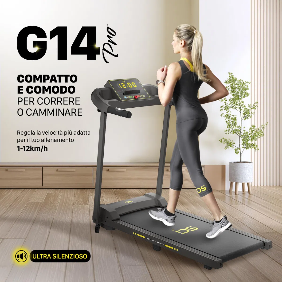 IDS W6 Tapis Roulant Elettrico Salvaspazio, CORSA + NORDIC WALKING, Brand ITALIANO, Super Slim 11,5 CM, 8 km/h, 6 Programmi, Telecomando da polso, Garanzia e Assistenza ITALIA
