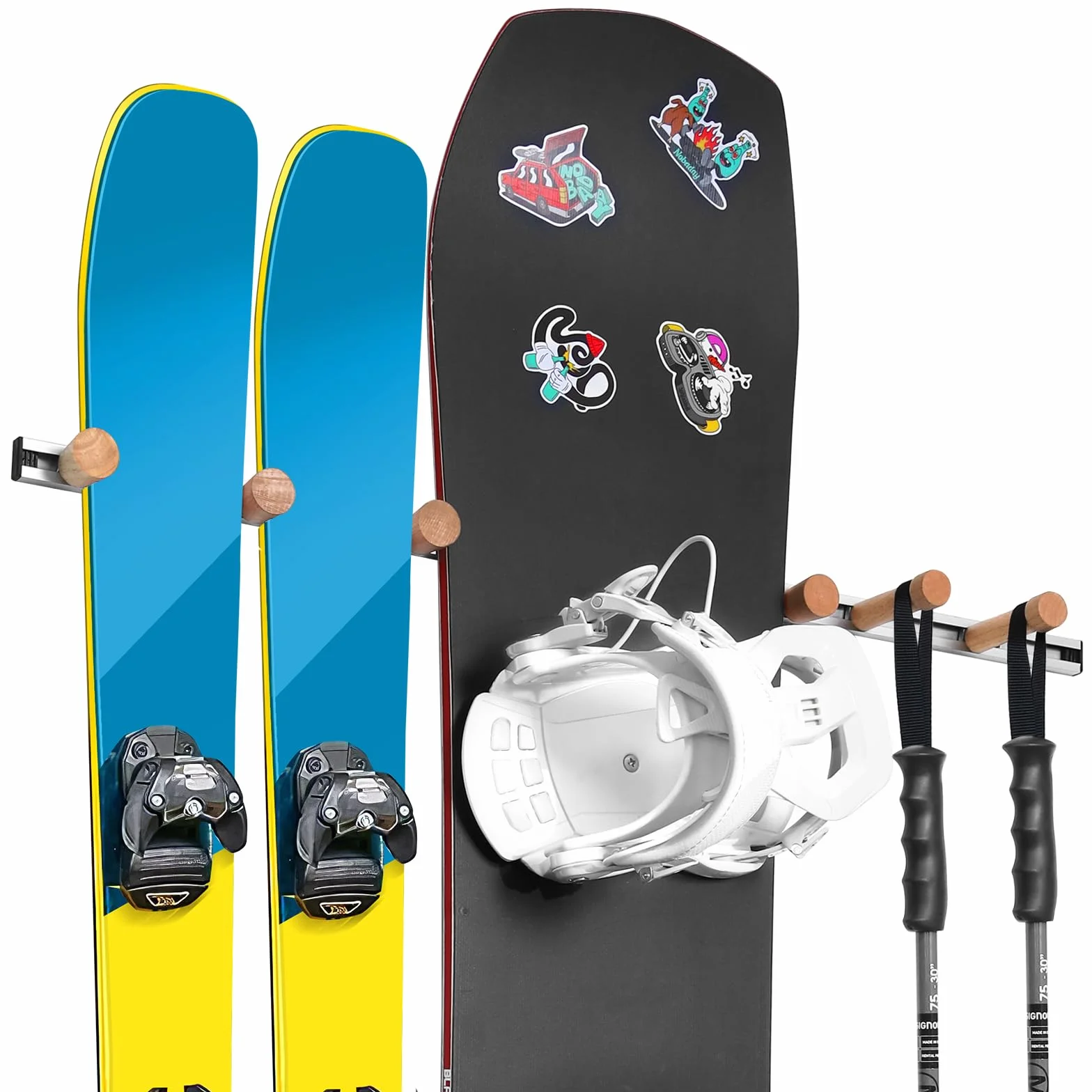 Fuloon Supporti da Parete per Sci/Snowboard,Portaoggetti per snowboard, Porta Sci da Muro Portasci Parete per Portasci per Casa e Garage Appendiabiti per Organizer 2 Rastrelliere - 80cm, Fino a 30 kg