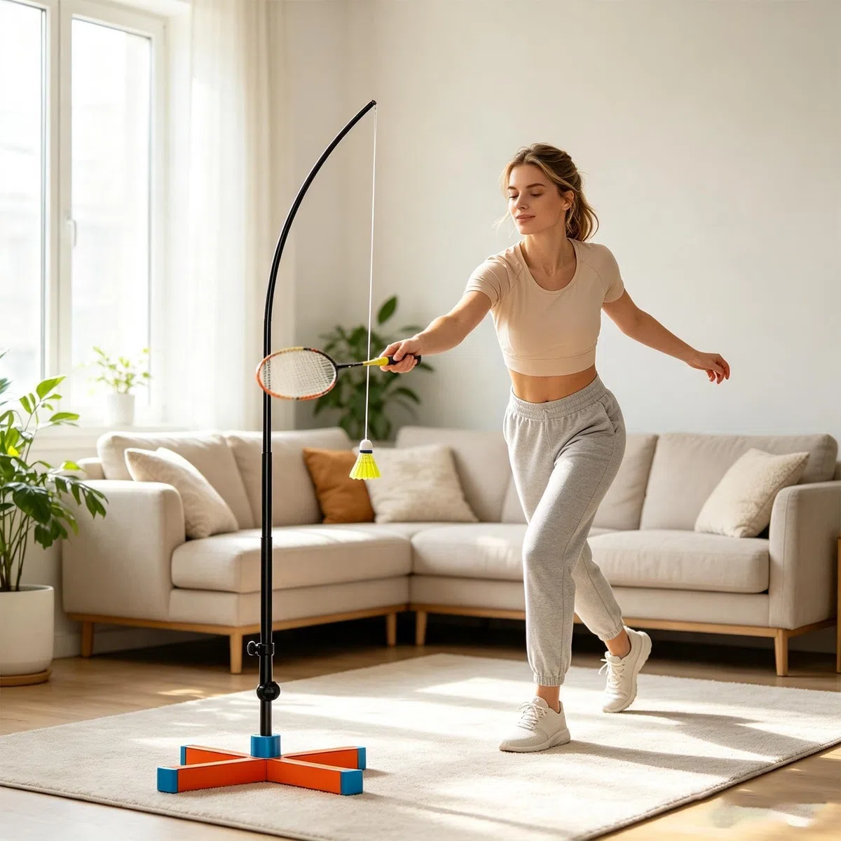 Attrezzo Da Allenamento Badminton Portatile Pieghevole Con Rimbalzo | Set Badminton Pratica Singola Per Uomini Donne Adulti Adolescenti Bambini Interno Esterno Casa