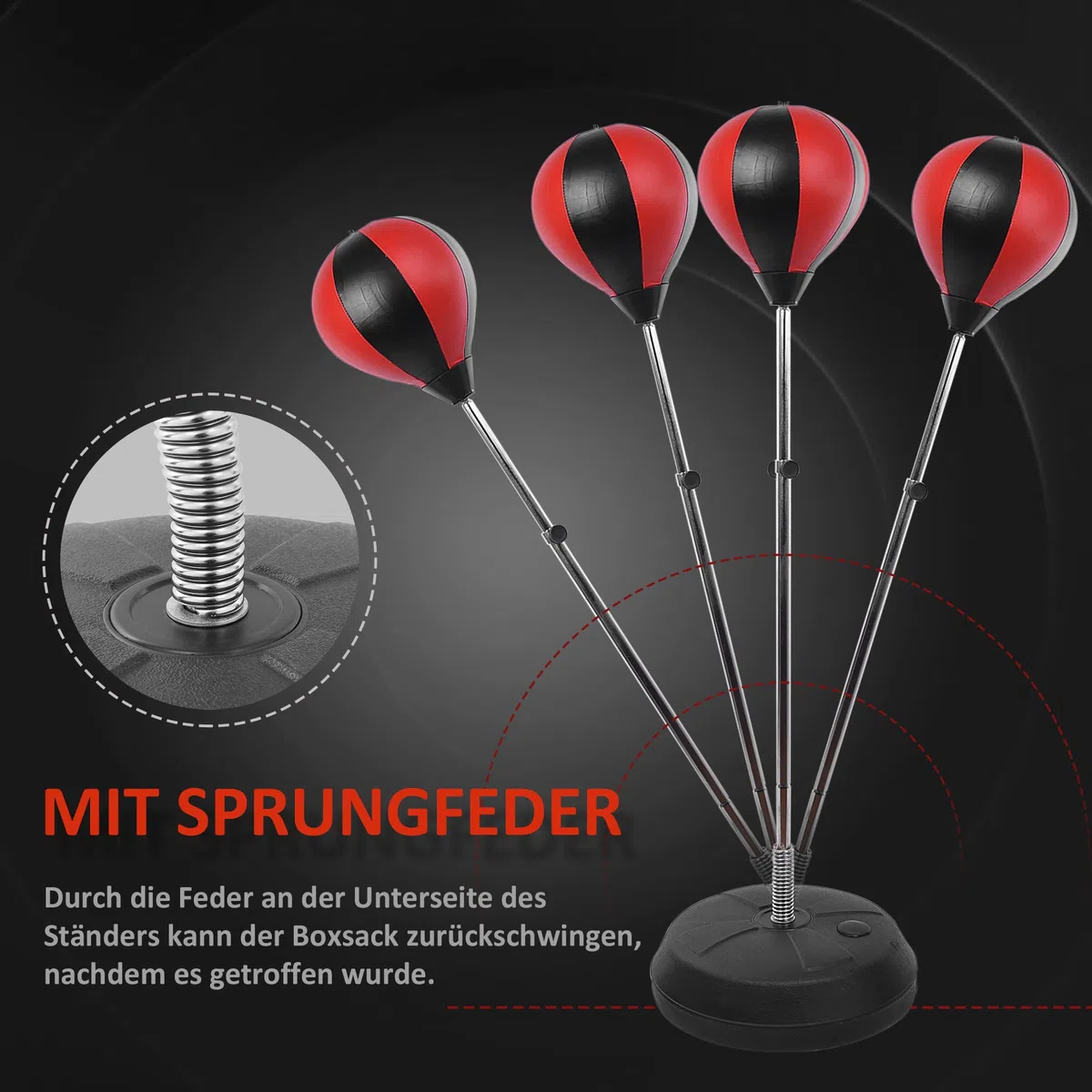 HOMCOM Set Punching Ball da Terra per Adolescenti con Guantoni e Pompa, Pungiball Boxe con Altezza Regolabile su 4 Livelli da 125-145 cm, Nero e Rosso