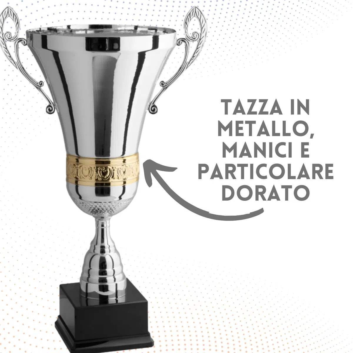 Coppa Trofeo Personalizzabile con Manici Fregio Dorato in Metallo Calcio, Fantacalcio, Tennis, Padel, Basket Premiazioni Sportive ed Eventi con Targhetta Personalizzata cod 1.091