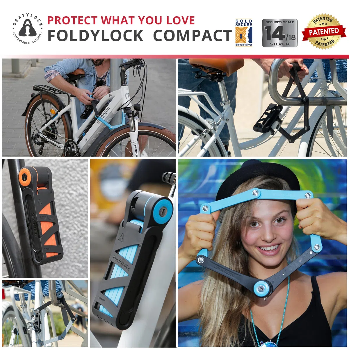Seatylock FoldyLock - Lucchetto pieghevole compatto e leggero, 85 cm | Lucchetto per bicicletta ad alta sicurezza, resistente, con chiavi e custodia, per biciclette o scooter