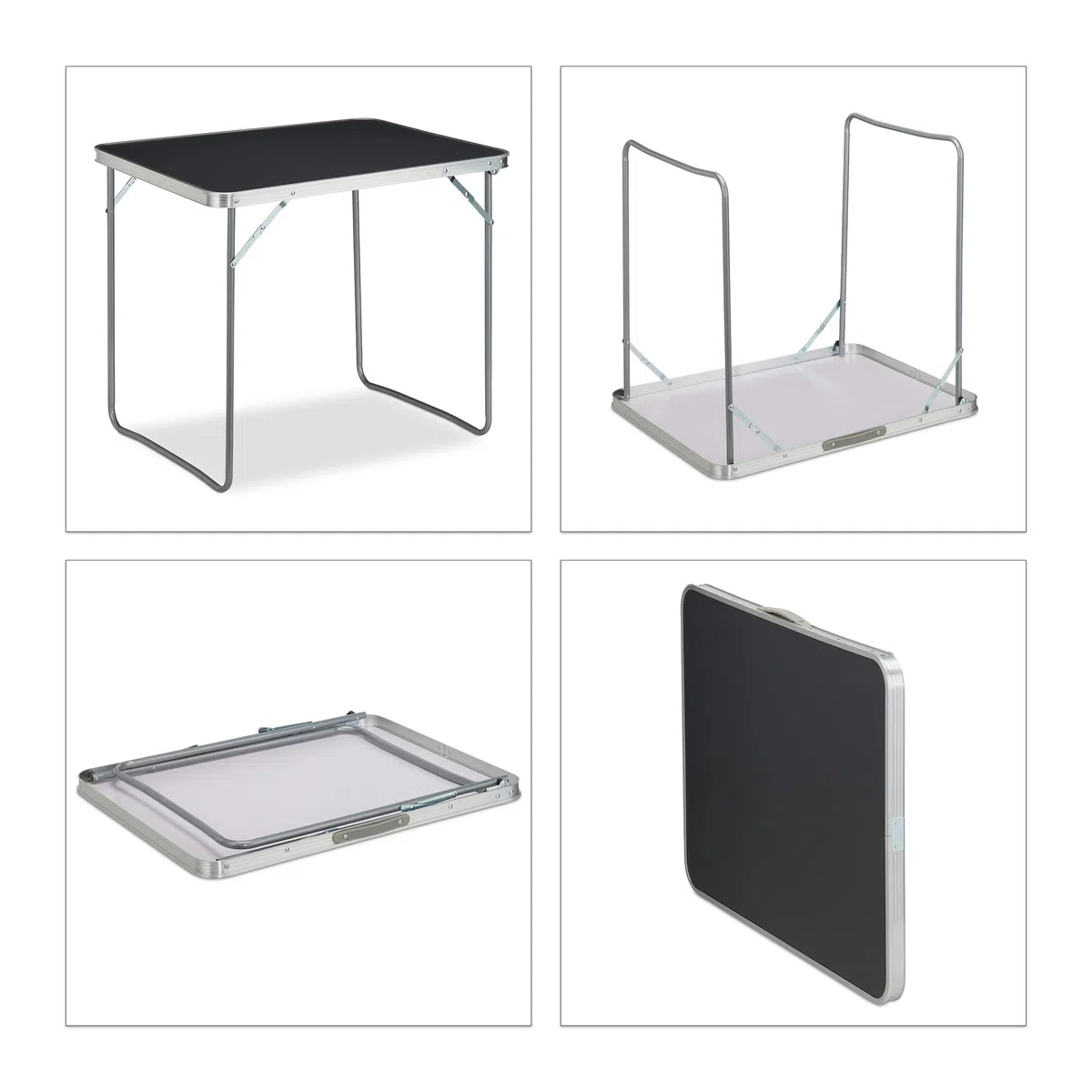 Relaxdays Tavolino da Campeggio Pieghevole, Alluminio, MDF, Tavolo Salvaspazio da PIC Nic, 70x80x60 cm, Argento/Grigio