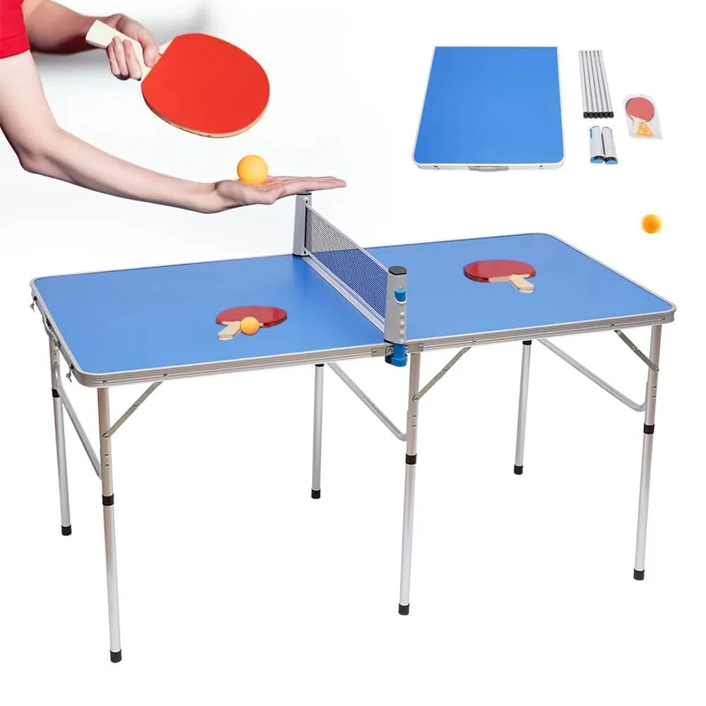Tavolo da ping pong, pieghevole, mini tavolo da ping pong portatile, tavolo da ping pong con palline, racchetta e rete, 152 x 76 x 76 cm