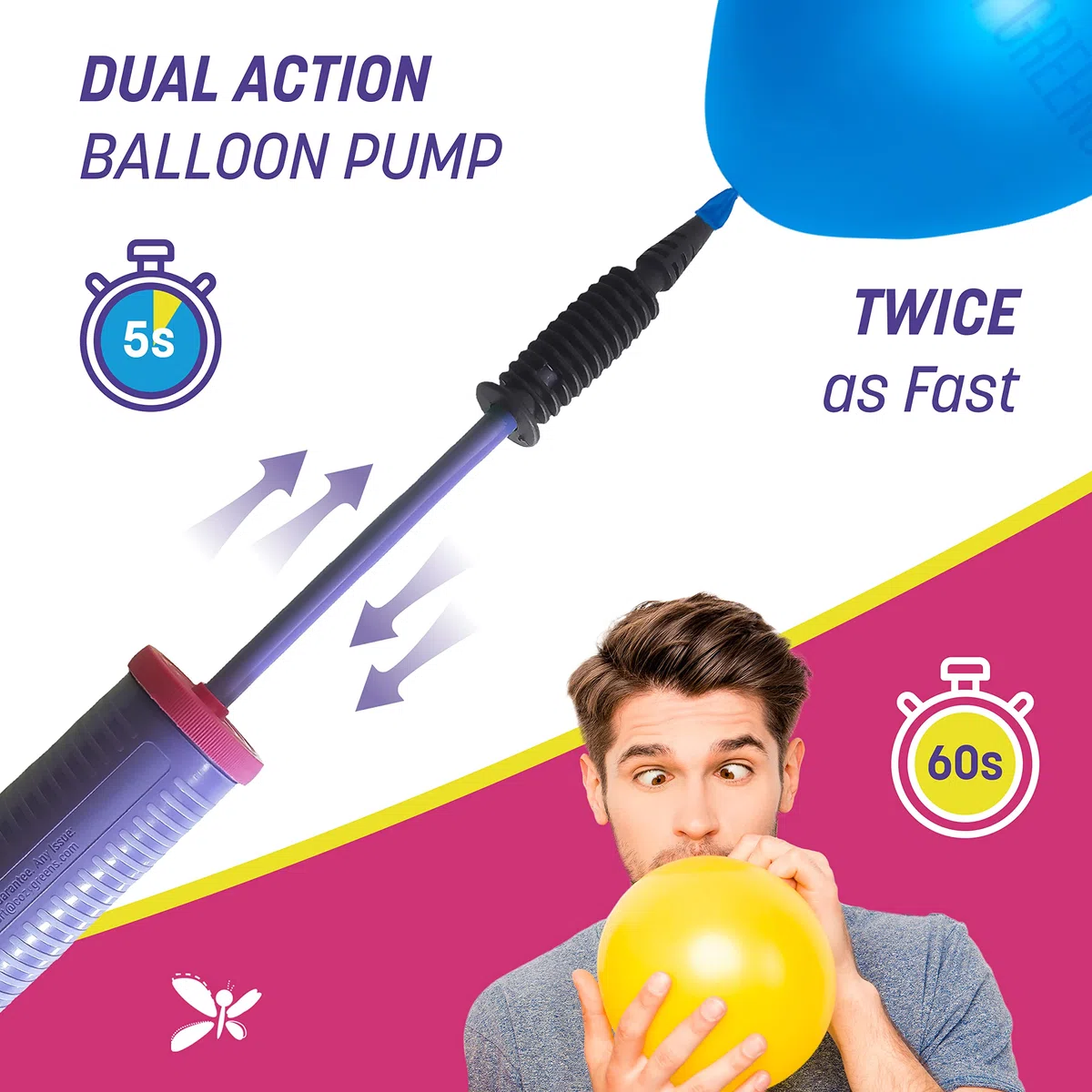 Pompa per palloncini manuale, pompa ad aria per palloncini – 2 vie a doppia azione, gli amici possono aiutare, facile da usare, garanzia di soddisfazione a vita al 100% – robusta pompa di gonfiaggio