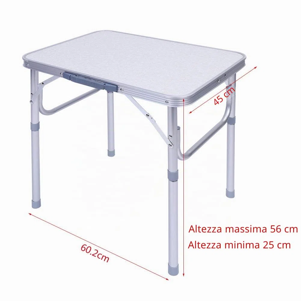 Dioche Tavolo Pieghevole da Campeggio e Giardino, Tavolino da PIC-nic con maniglia di trasporto Tavolo da Campeggio in Alluminio Altezza Regolabile da 25-56 cm