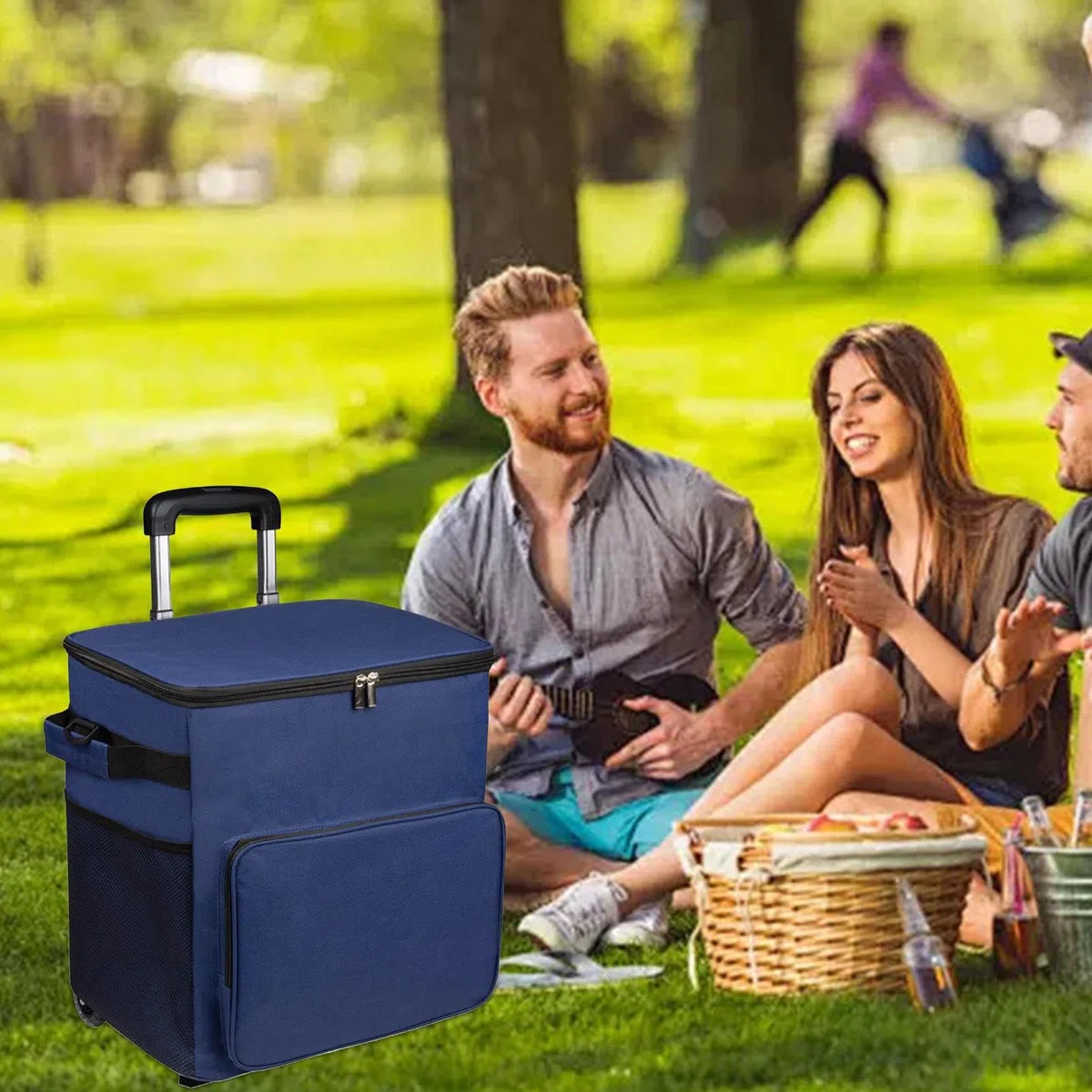 Borsa termica con ruote, 35 l, con ruote, con maniglia, a prova di perdite, per viaggi, picnic, spiaggia, campeggio, barbecue all'aperto, patio, viaggi su strada, trasporto alimentare natalizio