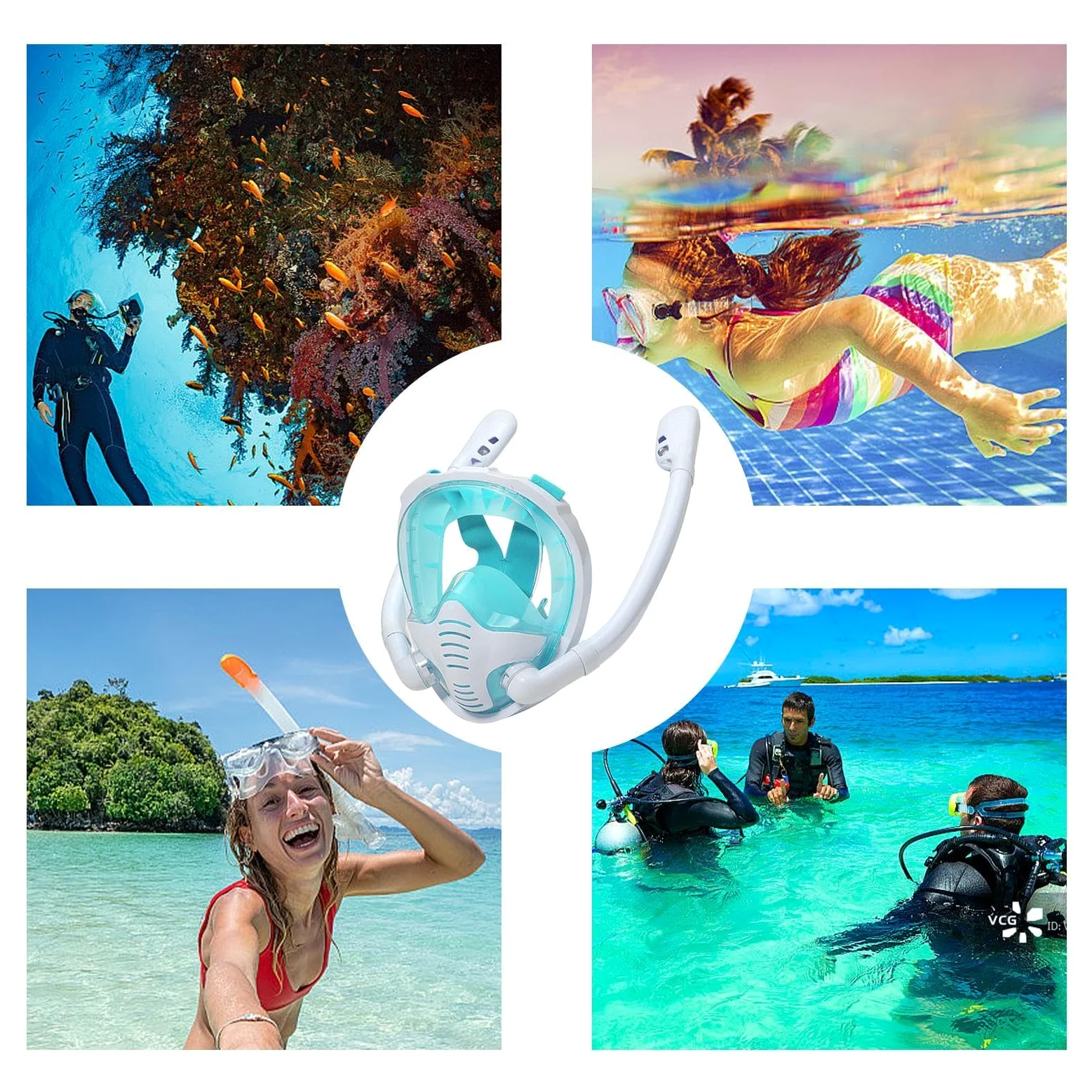 Maschera da snorkeling integrale – copertura per occhiali subacquei in silicone, a prova di perdite, occhiali da nuoto anti-appannamento, occhiali subacquei per una visione chiara, E