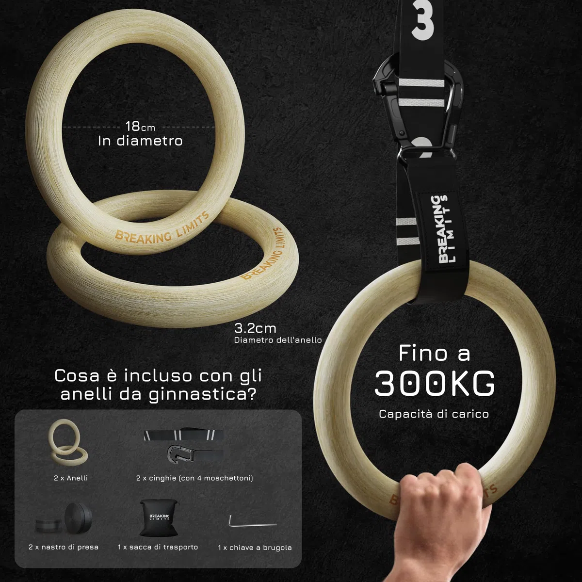 BREAKING LIMITS Anelli Calisthenics – Anelli da ginnastica – Anelli Palestra per Calistenica, Crossfit, Gym & Fitness