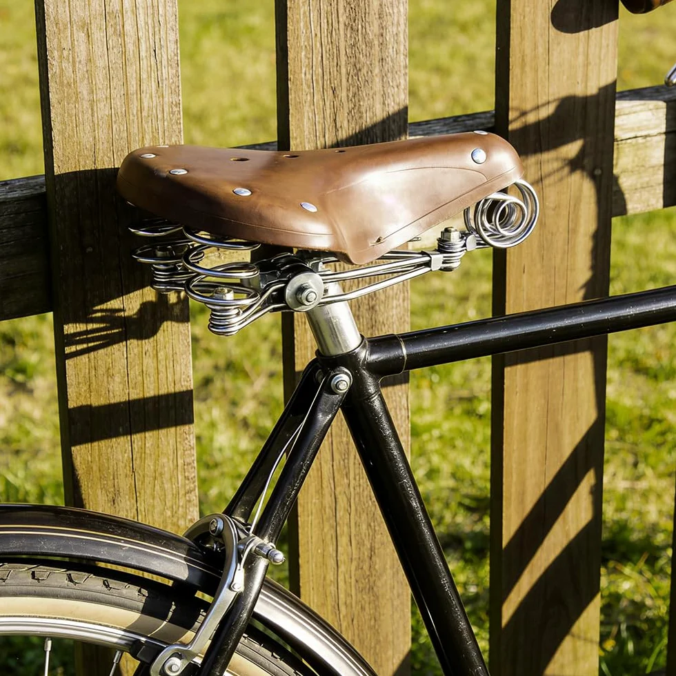 TentHome Sella per bicicletta in pelle vintage sella a molla elicoidale per uomo donna caffè