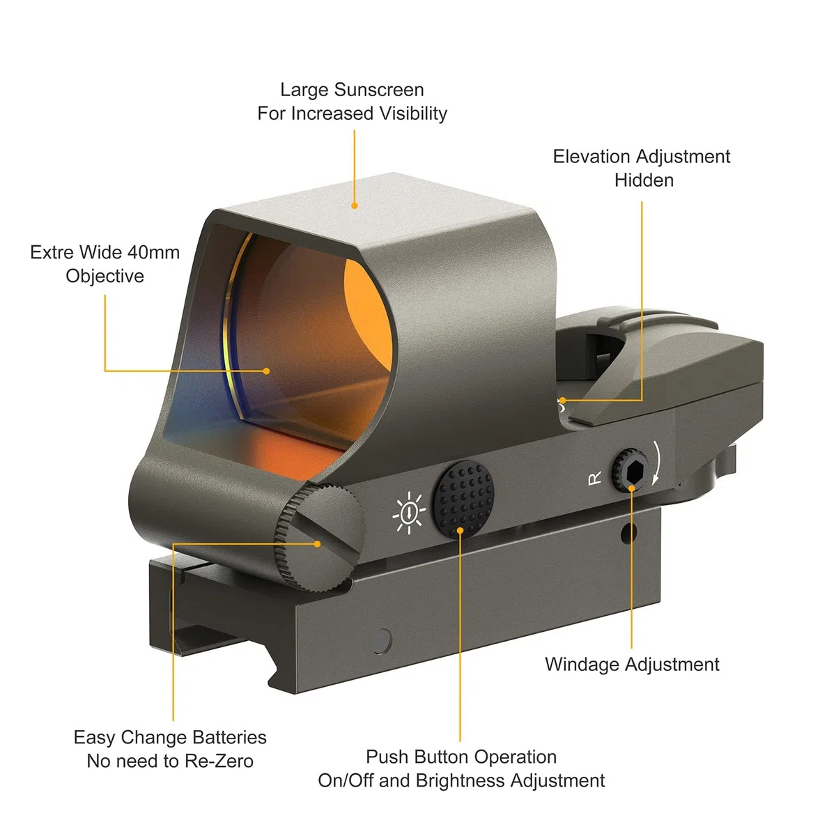 Feyachi RS-30 Mirino Softair, Red Dot Softair Ottica Riflescopi 4 reticoli 5 Impostazioni di Luminosità Tattico Mirino Accessori per 20mm/22mm Weaver/Picatinny Rail
