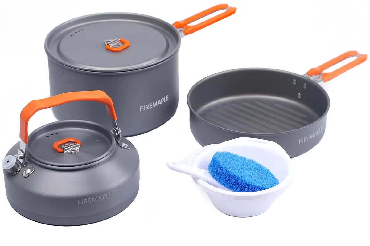 Fire-Maple Feast 2 Pentole Set da Campeggio Utensili da Cucina con Padella, Bollitore, Ciotole Spugna Cottura Kit per Ourdoor Backpacking, Campeggio Escursione Orange