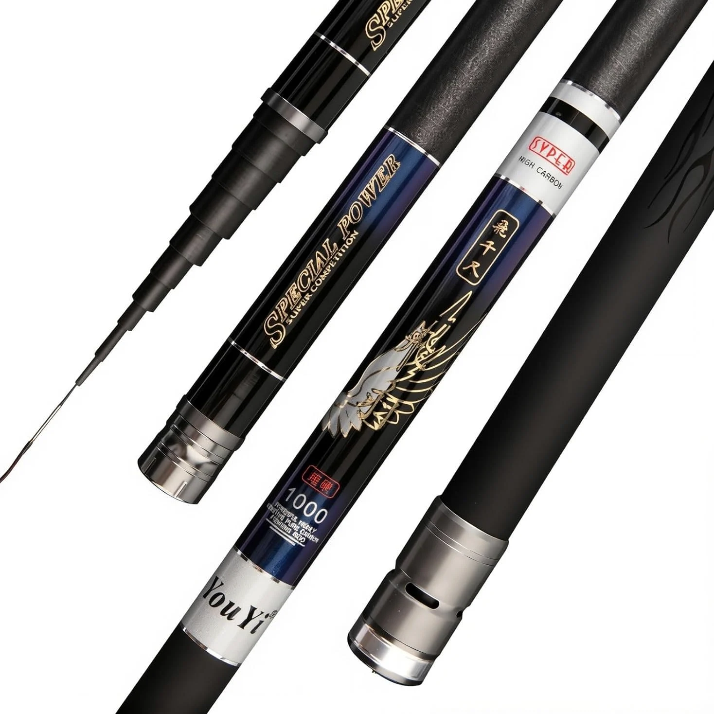 Canna da Pesca Fissa telescopica in Fibra di Carbonio da 7 m a 13 m, Ultraleggera e Super Rigida, Ideale per Lunghe sessioni di Pesca(10m)