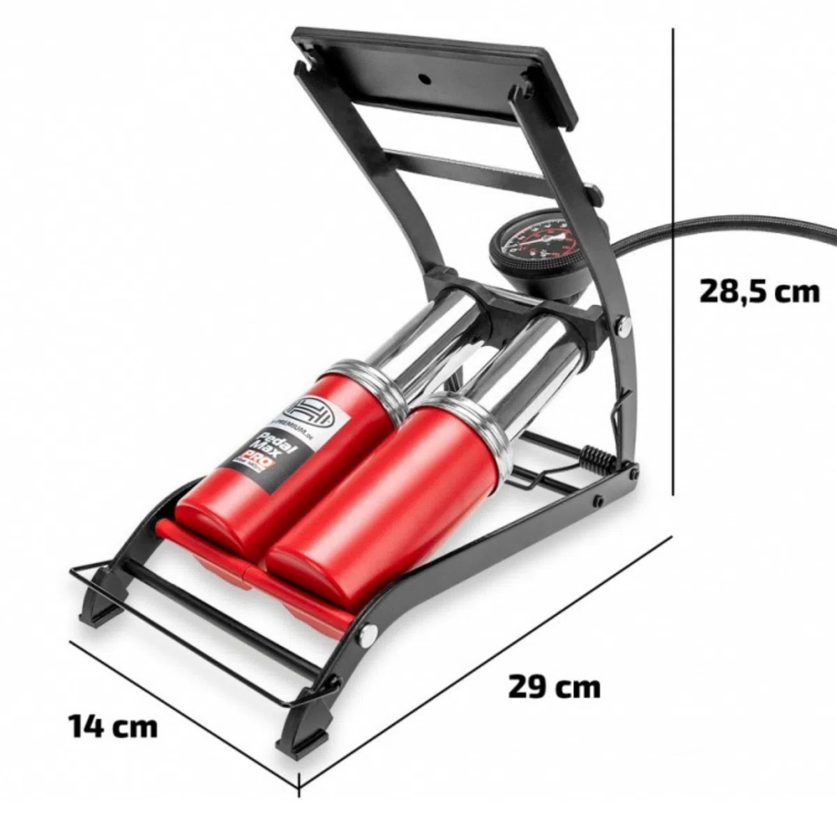 HEYNER, pompa d'aria Pedalmax di qualità a pedale, a doppio cilindro, con manometro, 10 bar