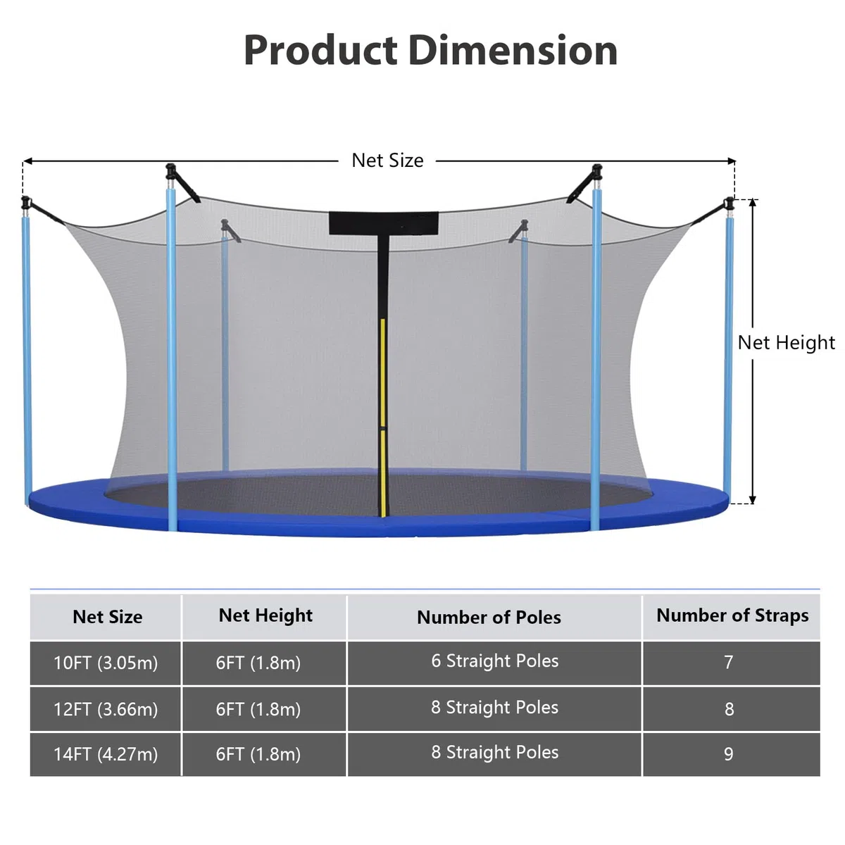LIFEZEALrete di sicurezza interna per trampolino, trampolino da giardino, rete di ricambio con cerniere e fibbie, altezza 180 cm (diametro 366 cm)