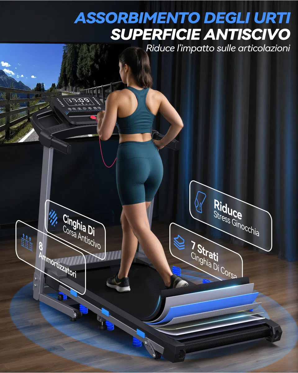 Cardirun Tapis Roulant Elettrico Pieghevole 3.5 HP con Cardiofrequenzimetro
