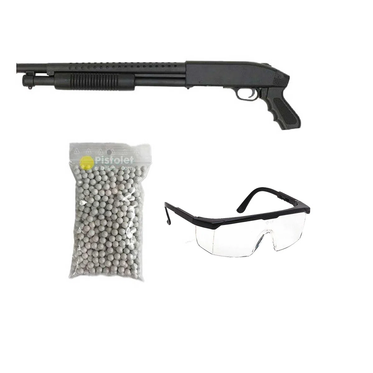 SAIGO Pistola Airsoft-Short M500 con testa lunga con molla + 600 proiettili, materiale: plastica, carica manuale, potenza: 0,5 Joule