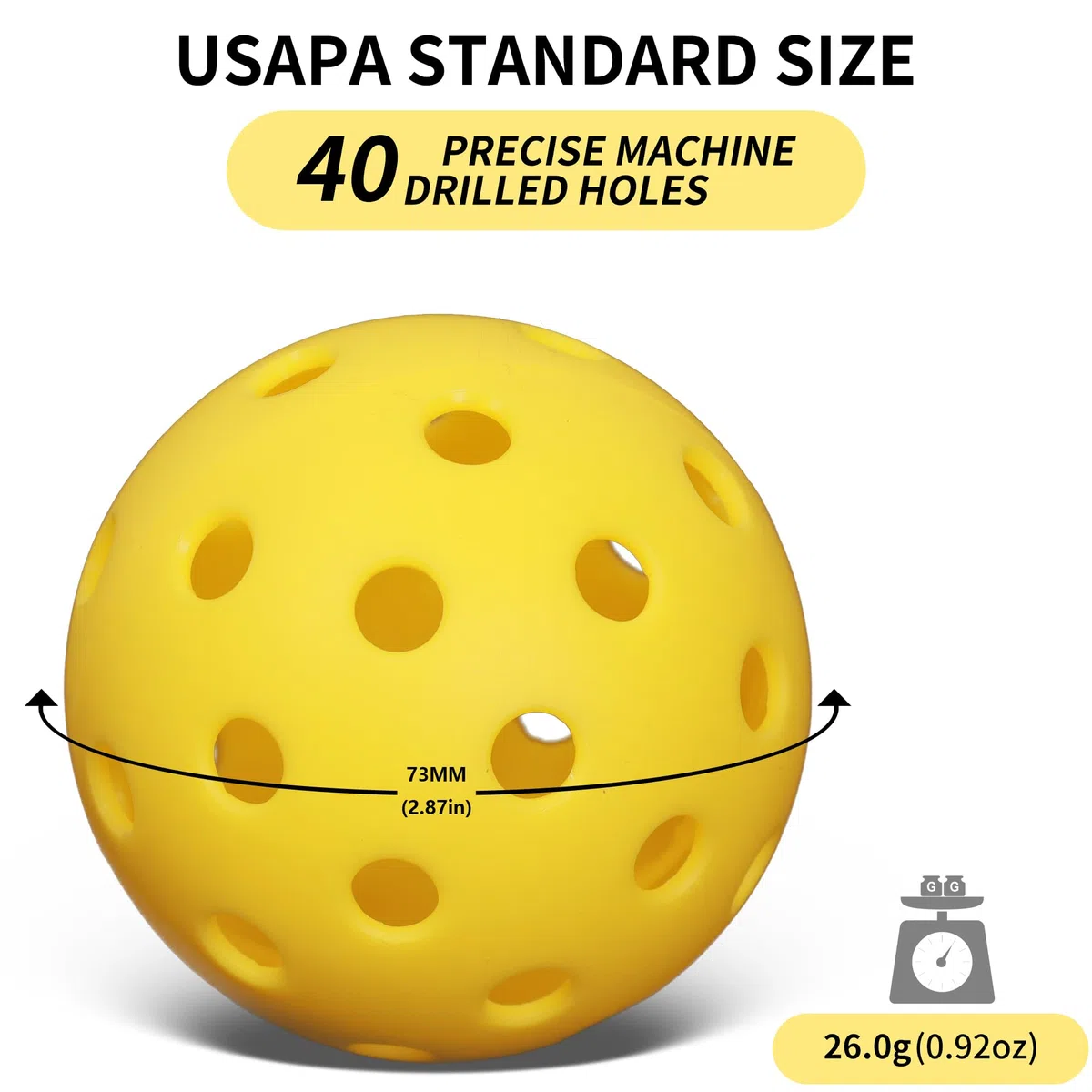 BOOMCLAP Set di 12 palline da pickleball da esterno, soddisfano i requisiti USAPA, buon equilibrio, rimbalzo stabile, affidabile, durevole, giallo