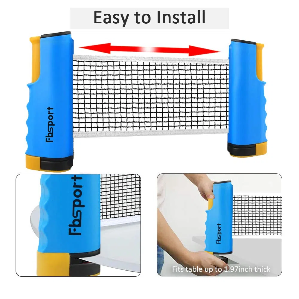 FBSPORT Set da ping pong, set portatile da ping pong con rete retrattile, racchette, palline e borsa per il trasporto, per giochi interni ed esterni