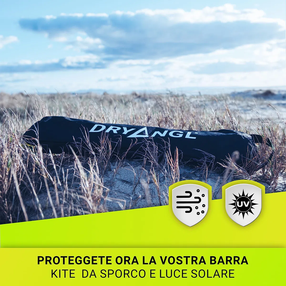 Borsa di protezione per barra kitesurf, con cerniera su entrambi i lati e inserto in rete traspirante, pratica maniglia a fettuccia e passante per appenderla. Kite control bar bag, 60x12x4,5cm