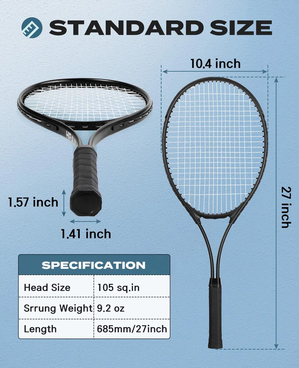 HIRALIY Confezione da 2 racchette da tennis per adulti principianti – Set di racchette da tennis in alluminio leggero da 68 cm, con 3 palline e borsa per il trasporto, smorzamento delle vibrazioni e