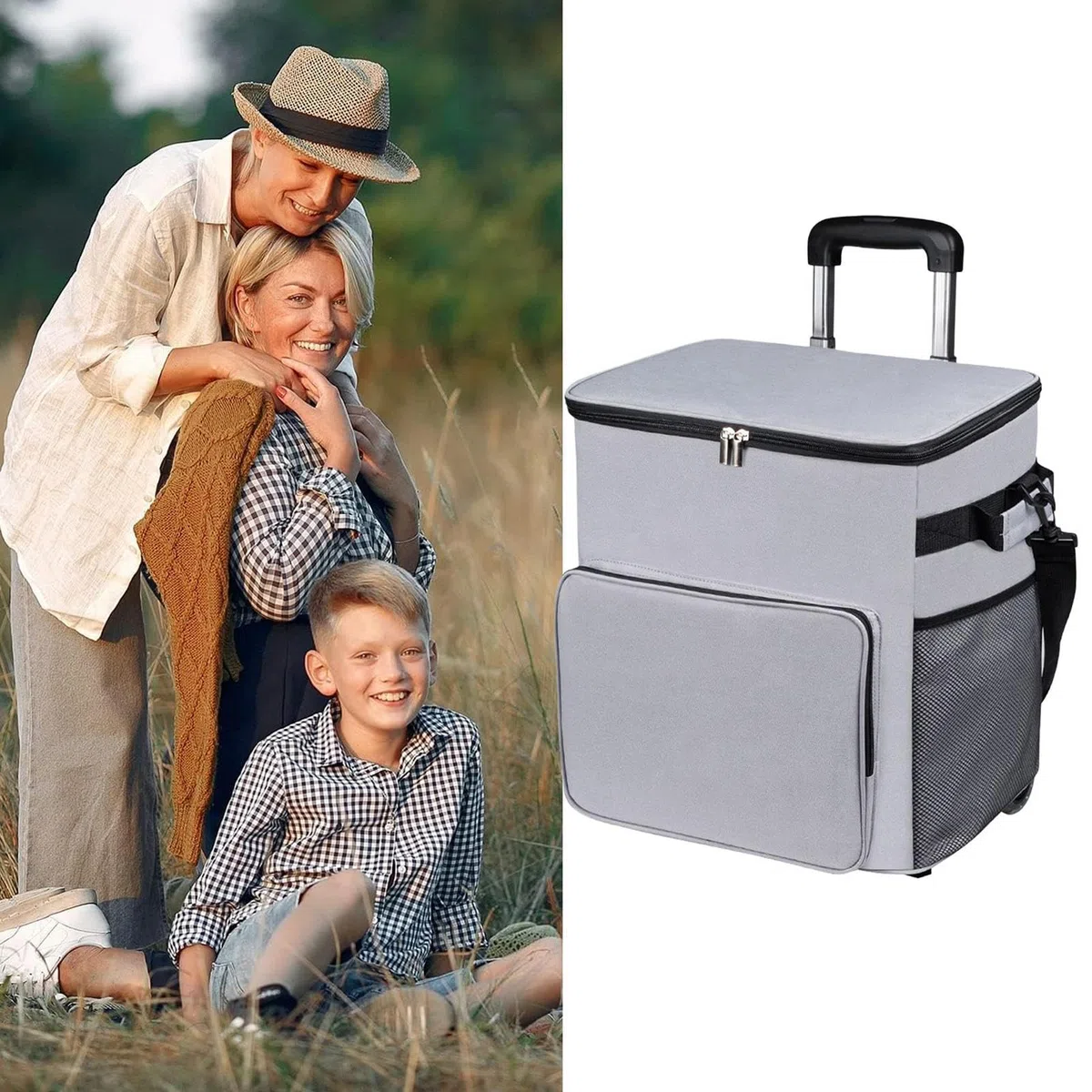 Carrello refrigerante su ruote, carrello con manico, 35 l, isolato, a prova di perdite, borsa da viaggio per esterni, patio, picnic, campeggio, shopping