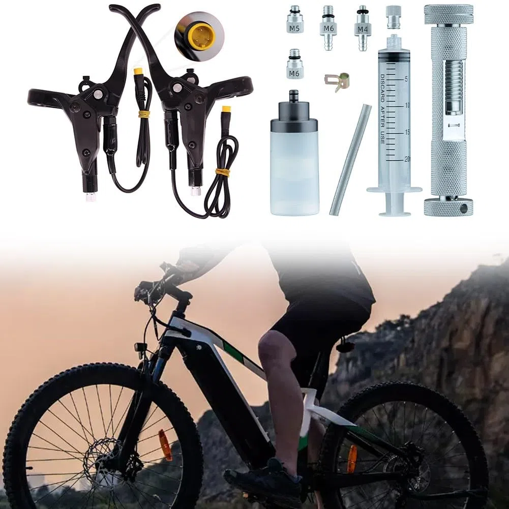 SPORTARC Leva del freno idraulica, maniglia del freno per bici elettrica, leva del freno per bici elettrica per freno idraulico BAFANG con tubo da 5 m in lega di alluminio, 3 pin con 9 attrezzi