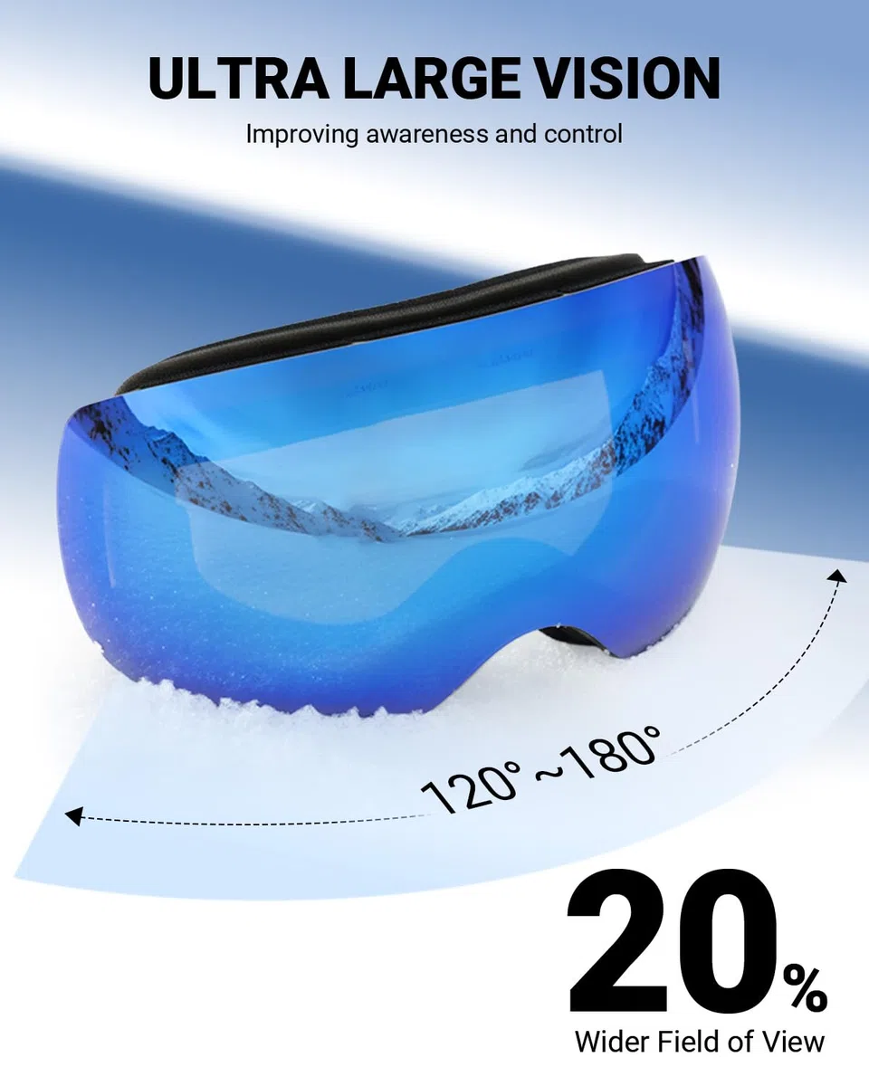 Meeloog Occhiali da sci – Senza cornice, OTG Snowboard, anti-appannamento, 100% protezione UV400, occhiali da neve per uomo e donna