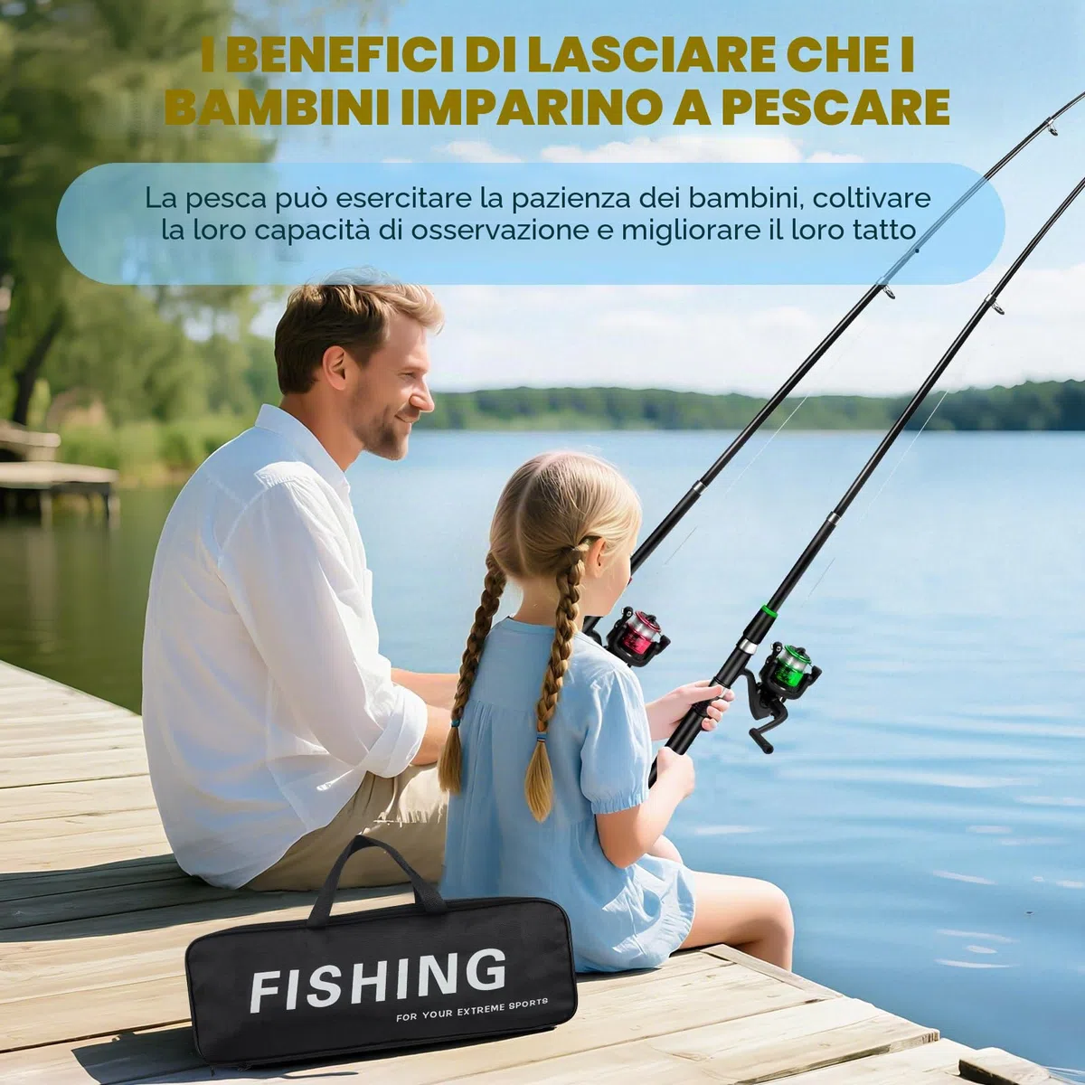 Set da pesca per bambini, 2 bobine telescopiche da pesca da 1,8 m, 3-10 anni, set di canne da pesca per bambini con mulinello ed esca, set di base per pesca per bambini, in fibra di carbonio, set