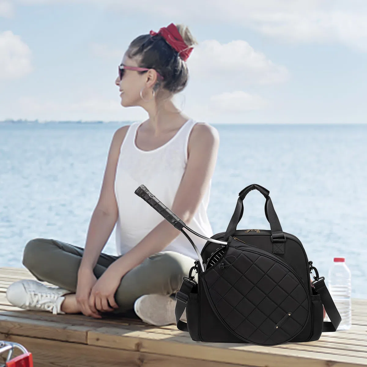 Generico Borsa da tennis da donna, Borsa per racchette da tennis - Zaino da impermeabile di grande capacità - da per adulti regolabile con manico per uomo donna, contiene racchette da badmi
