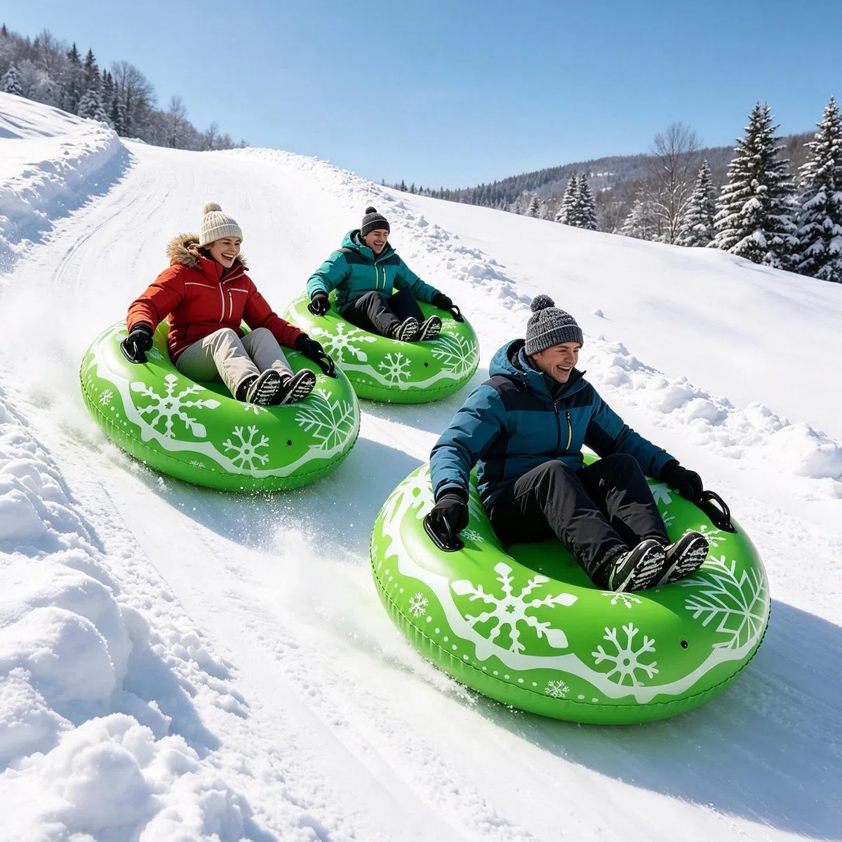 Snowtube per bambini, 90 x 90 cm, impugnatura ergonomica antiscivolo | Tubo di neve gonfiabile invernale per Natale, ragazze, uomini, donne, sci sul lago sull'influenza congelata