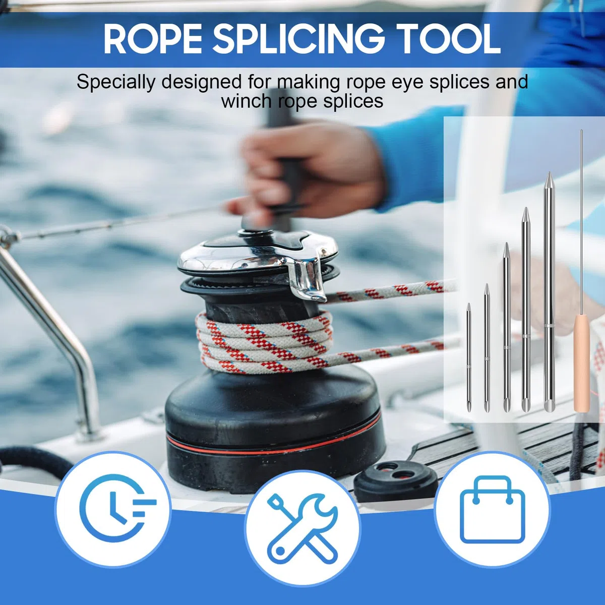 Kit di Attrezzi per Giunzione Corde 7 Pezzi, Kit FID per Giunzione Corde in Acciaio Inossidabile Set di Strumenti per Intreccio Linee Include 5 Misure Fids 6,35mm 7,94mm 9,53mm 11,11mm 12,7mm