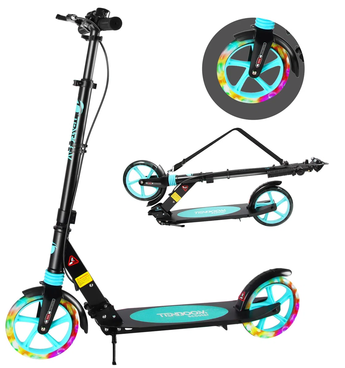 TENBOOM Kickscooter a disco in alluminio pieghevole, altezza regolabile per bambini 8 anni e risvegliati con freno a mano e campana, sistema a doppia sospensione