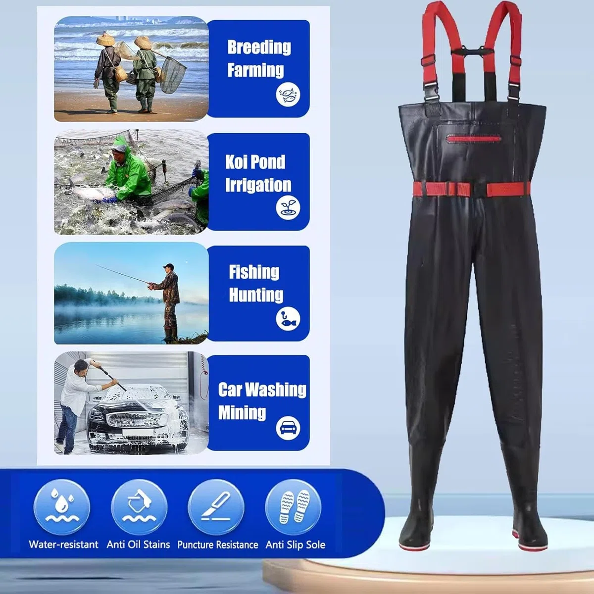 EPANO LXXW Waders Pesca Scarponi da Pesca Unisex Leggeri, Abbigliamento Impermeabile in Nylon for Il Surf, Pantaloni in Piuma for Escursioni in fattorie e torrenti(Black,7)