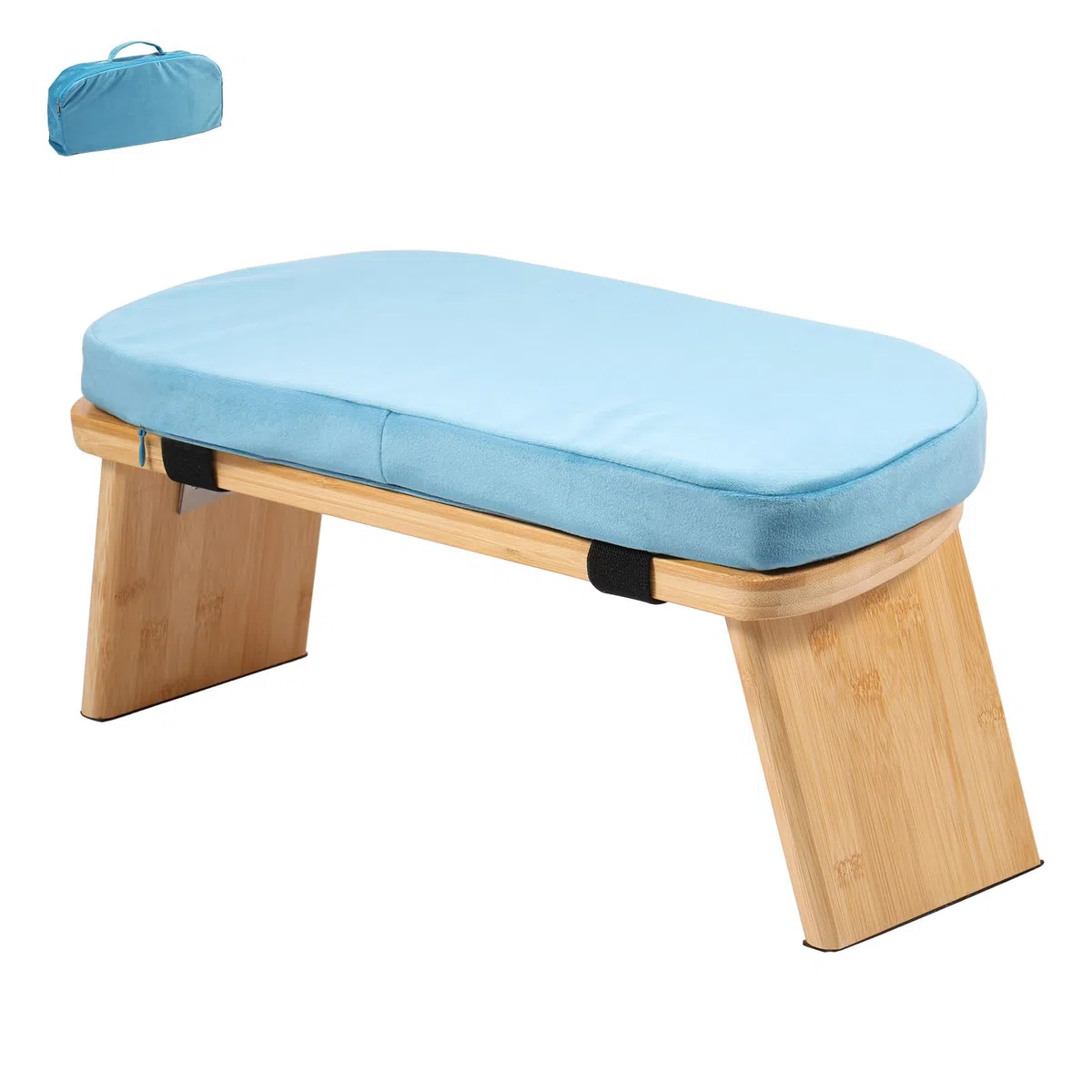 Panca da meditazione in bambù, pieghevole, design antiscivolo, con cuscino, per momenti spirituali nella vita di tutti i giorni, 43 x 19 x 17 cm (blu)