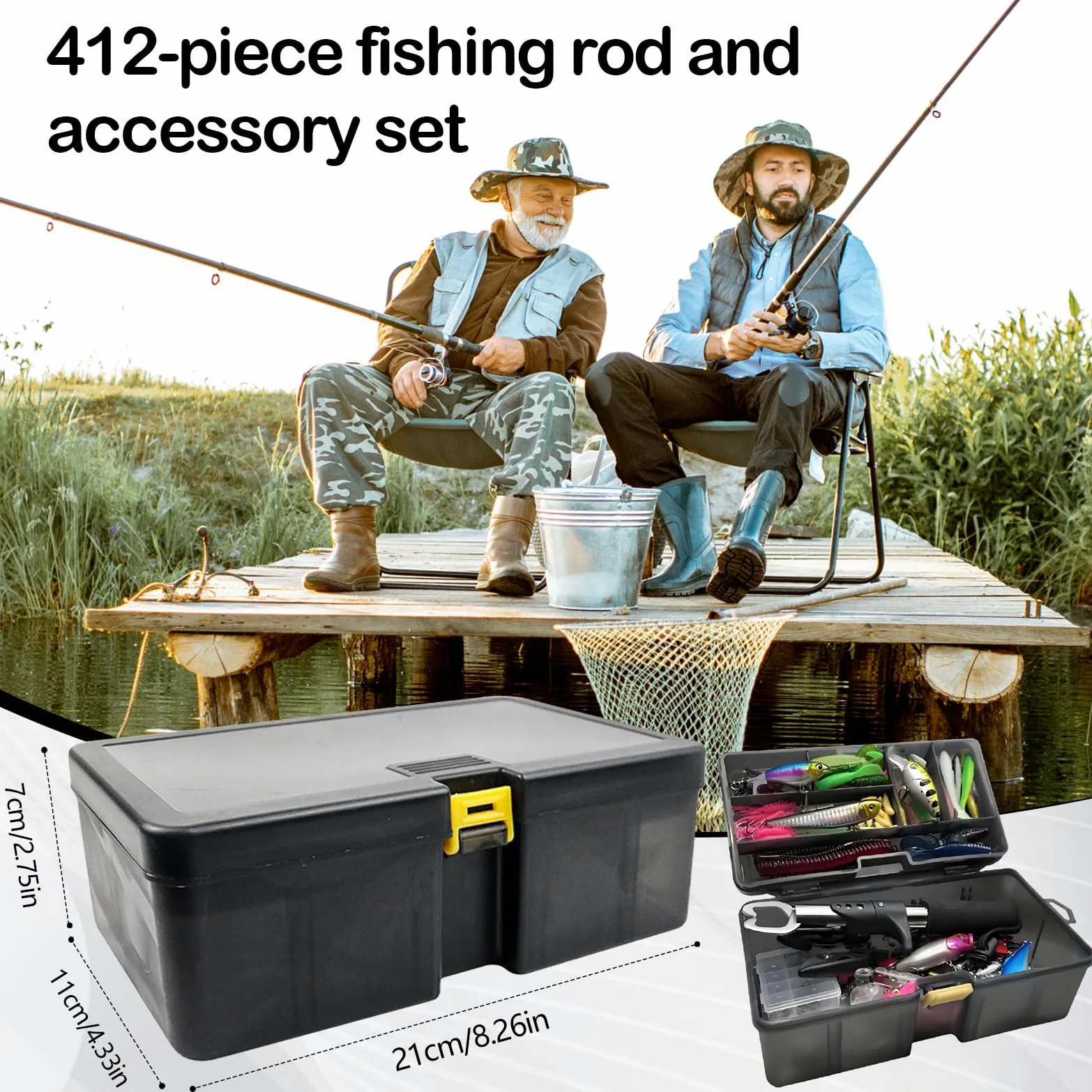Pesca Accessori, 412 Pezzi Pesca Girevoli Kit Set di Esche e Attrezzi con Esche Pesi Ami Pinze Cassetta Degli Attrezzi con Accessori Gadget pescas Regali per Amanti