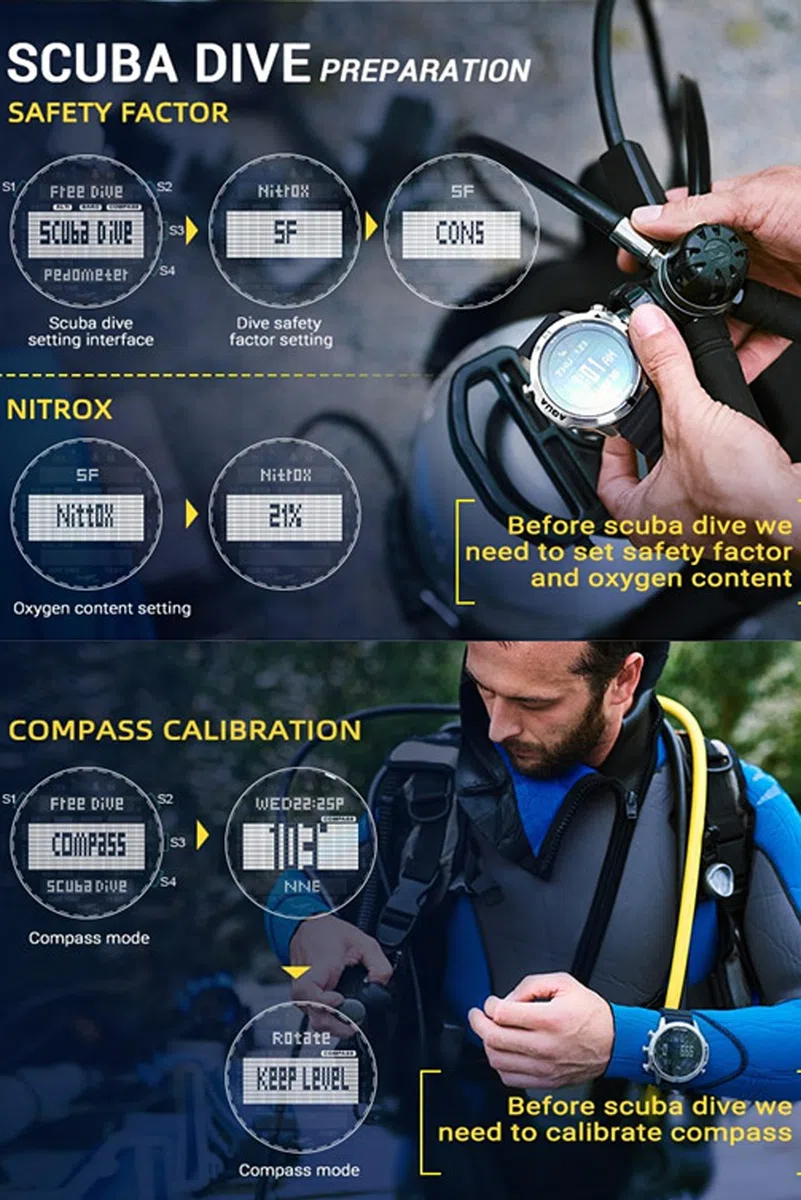 findtime Orologio da computer subacqueo impermeabile fino a 100 m, con bussola, altimetro, barometro, ABC NDL, orologio professionale per nuotatori, subacquei, vela, surf, escursionismo, nero, Sport