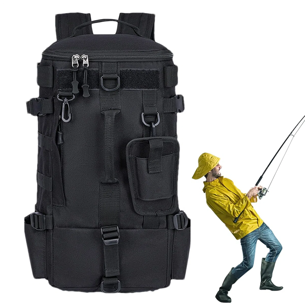 Zaino per attrezzatura da pesca, borsa per attrezzatura da pesca per | esterni con supporti per canna da pesca, grande borsa per attrezzatura da pesca, borsa da viaggio per pesca, campeggio