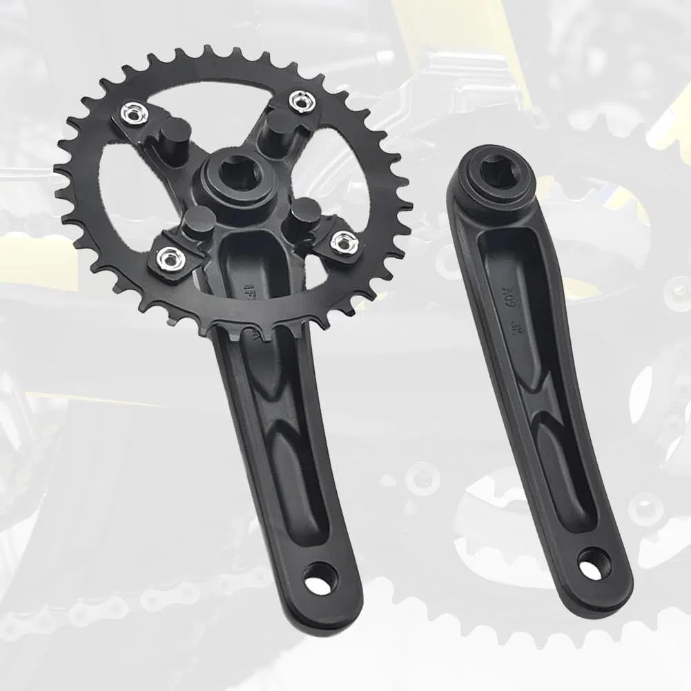 Guarnitura con foro quadrato da 170 mm, BCD 104, per mountain bike, 32/34/36/38/40/42T, corona rotonda a velocità singola con denti stretti e larghi, set di pedivelle per bici da 8-12 pollici in lega