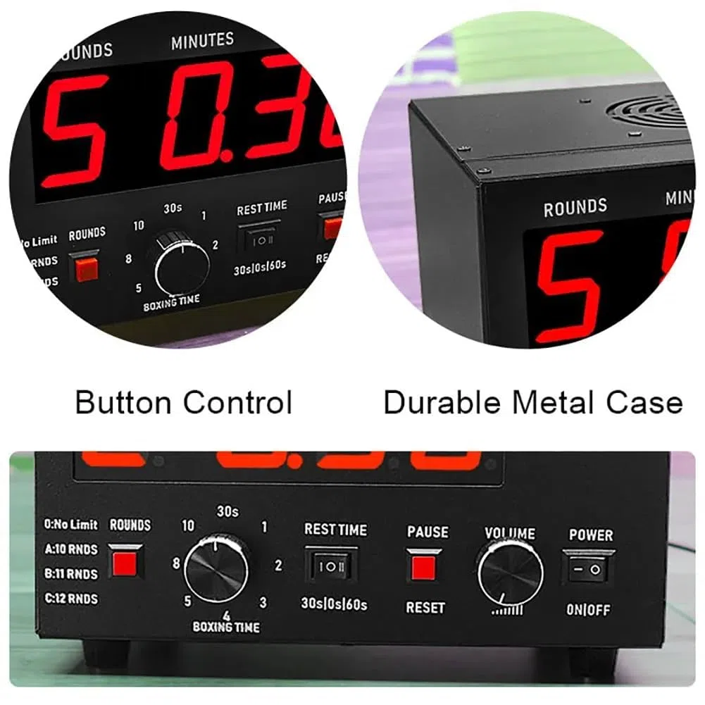 Timer a intervalli di boxe con display a LED, tempo regolabile, funzioni audio, timer tabellone segnapunti per Muay Thai, MMA e kickboxing