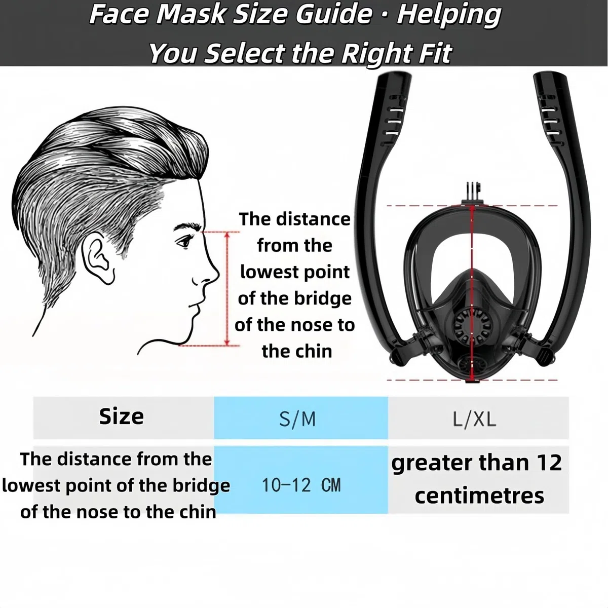Maschera subacquea per adulti e bambini, maschera subacquea, maschera completa con boccaglio, set da snorkeling per adulti (stile K3 per adulti (bianco e blu, S/M)