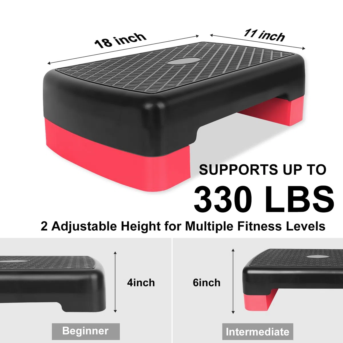 Stepper aerobico regolabile in altezza a 2 livelli per fitness ed esercizio, con 2 rialzi regolabili da 10 cm a 15 cm