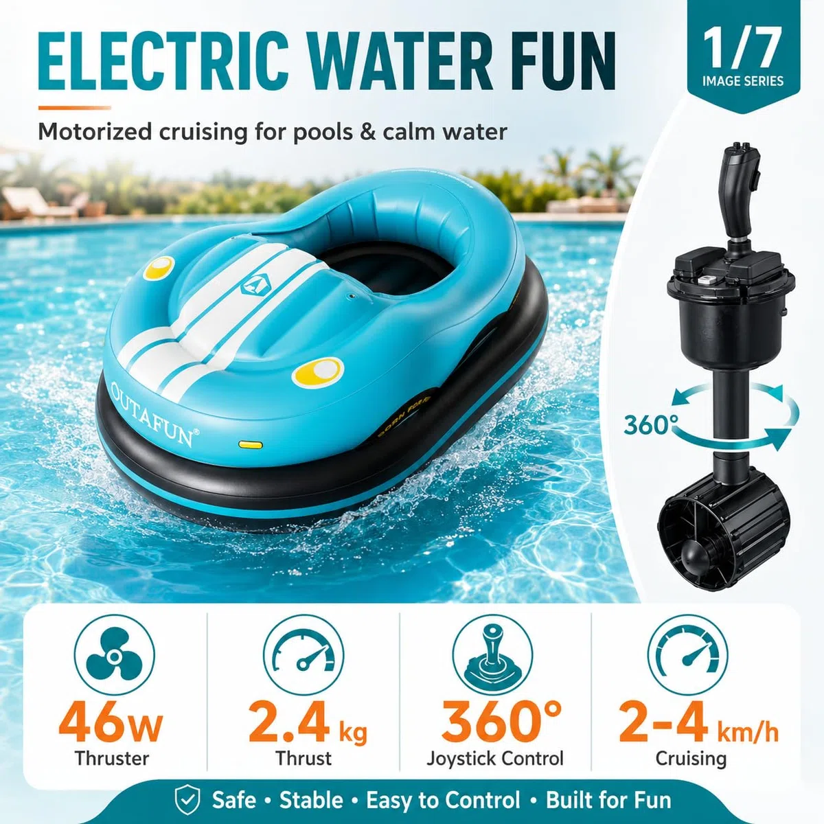 Barca Elettrica Gonfiabile Singola, Mini Jet Boat per Adulti Blue | Seduta confortevole, guida intuitiva, corpo stabile, materiali resistenti, facile trasporto, giochi d'acqua in estate